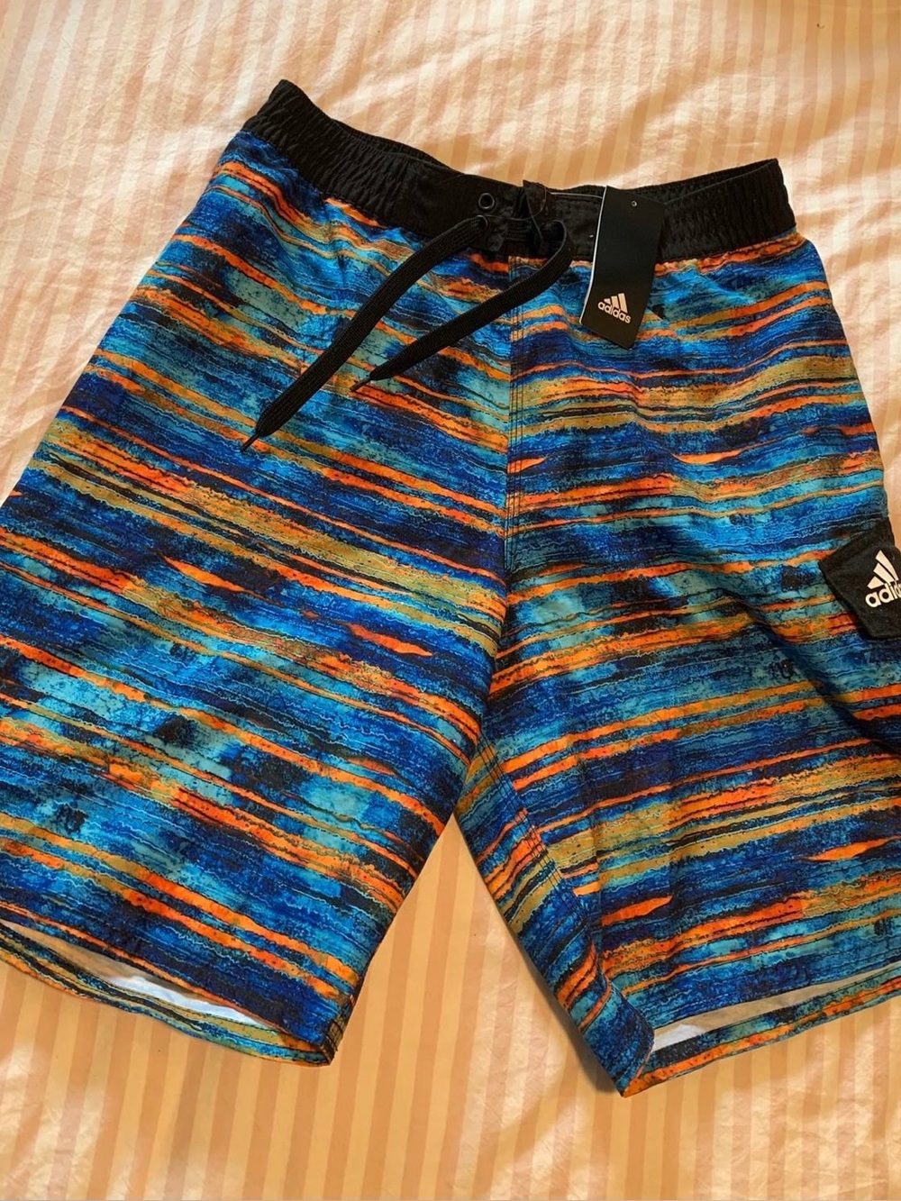 Adidas Boy’s Blue & Orange Striped Swim Shorts